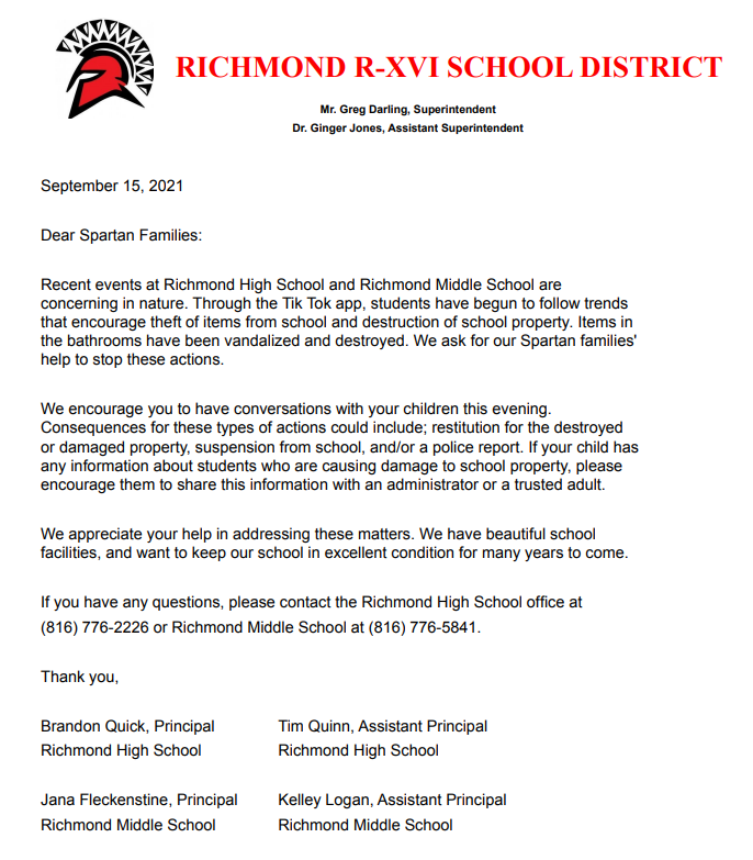 Letter to Families